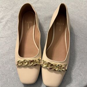 Linea Paolo Beige Chain Accent Women's Flats